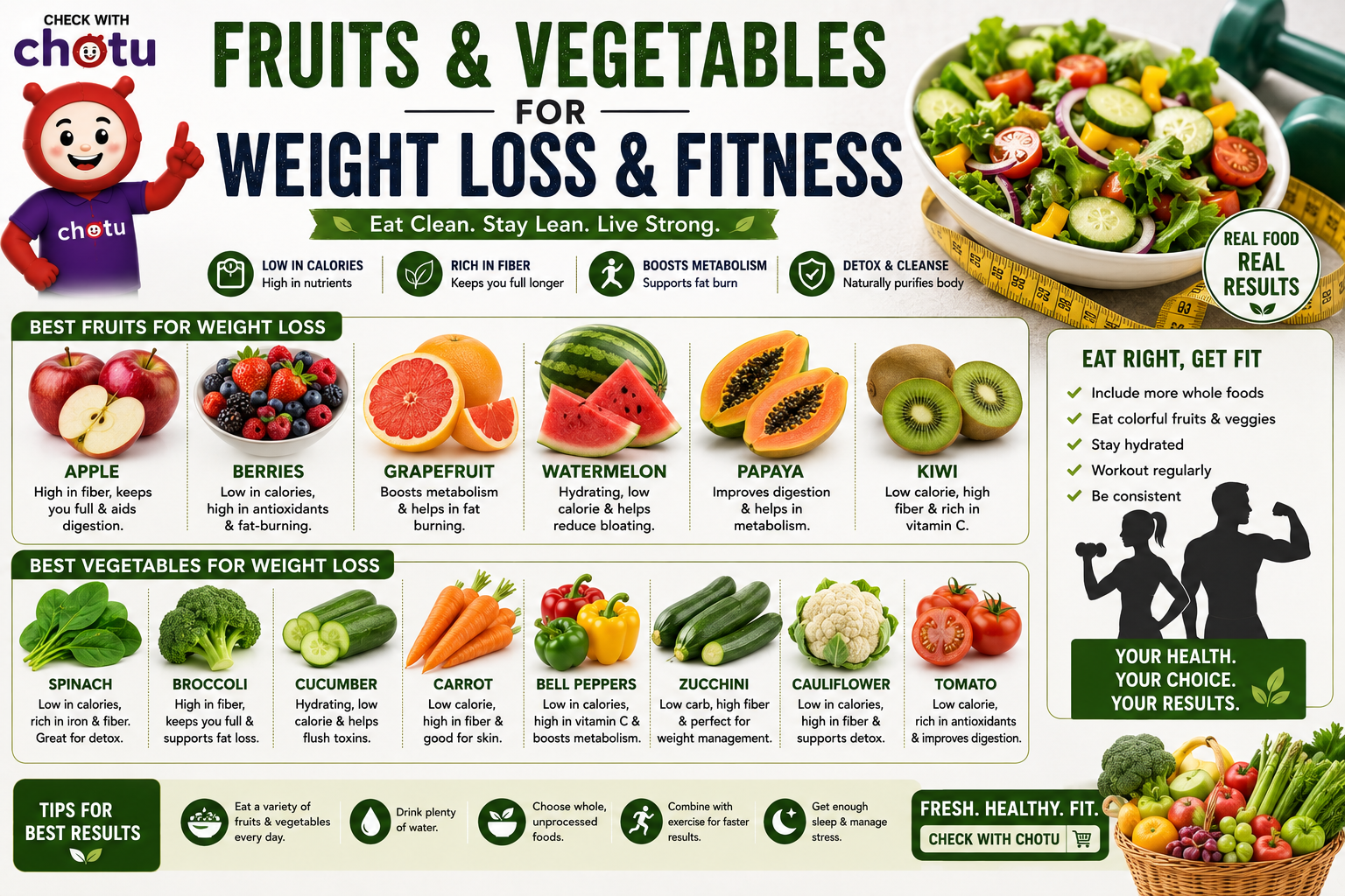 Fruits and Vegetables for Weight Loss & Fitness