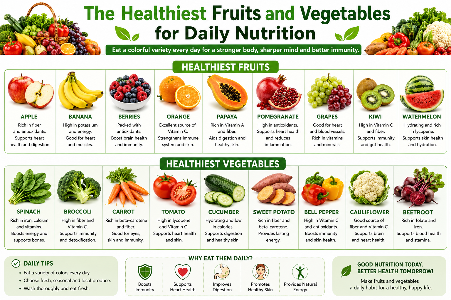 The Healthiest Fruits and Vegetables for Daily Nutrition