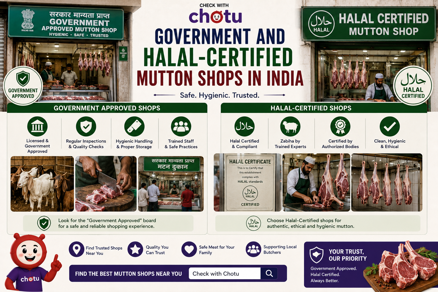 Government and Halal-Certified Mutton Shops in India – Verified by chotu